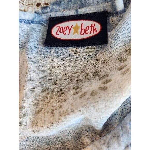 Vintage 90s Zoey Beth Peasant Boho Blue Brown Long Sleeve Blouse L - Picture 5 of 5